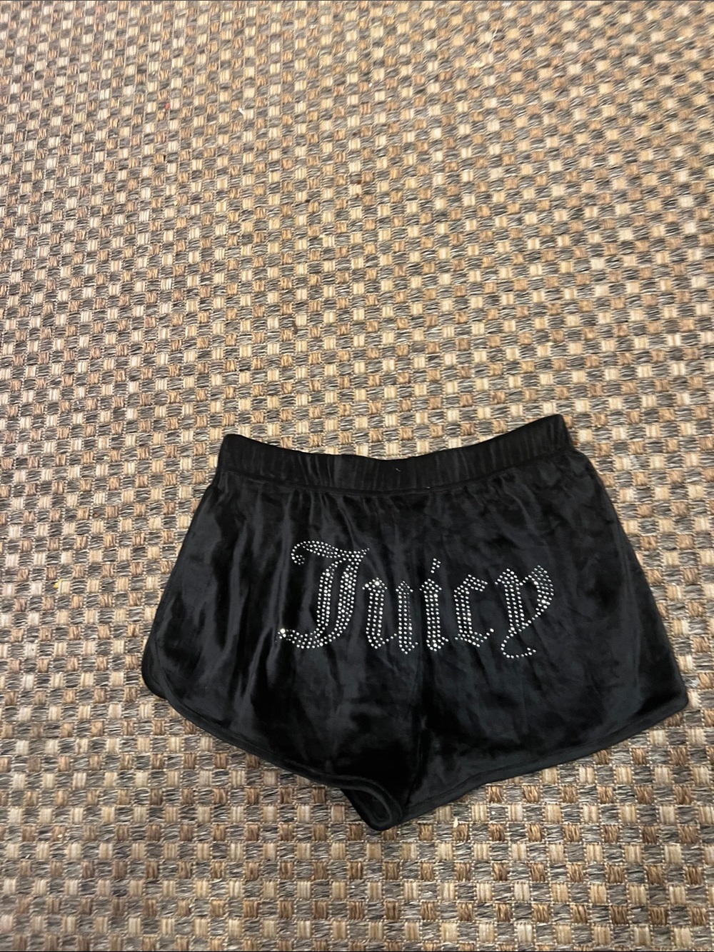 Juicy Couture Black Velour Rhinestone Logo Lounge Shorts medium new